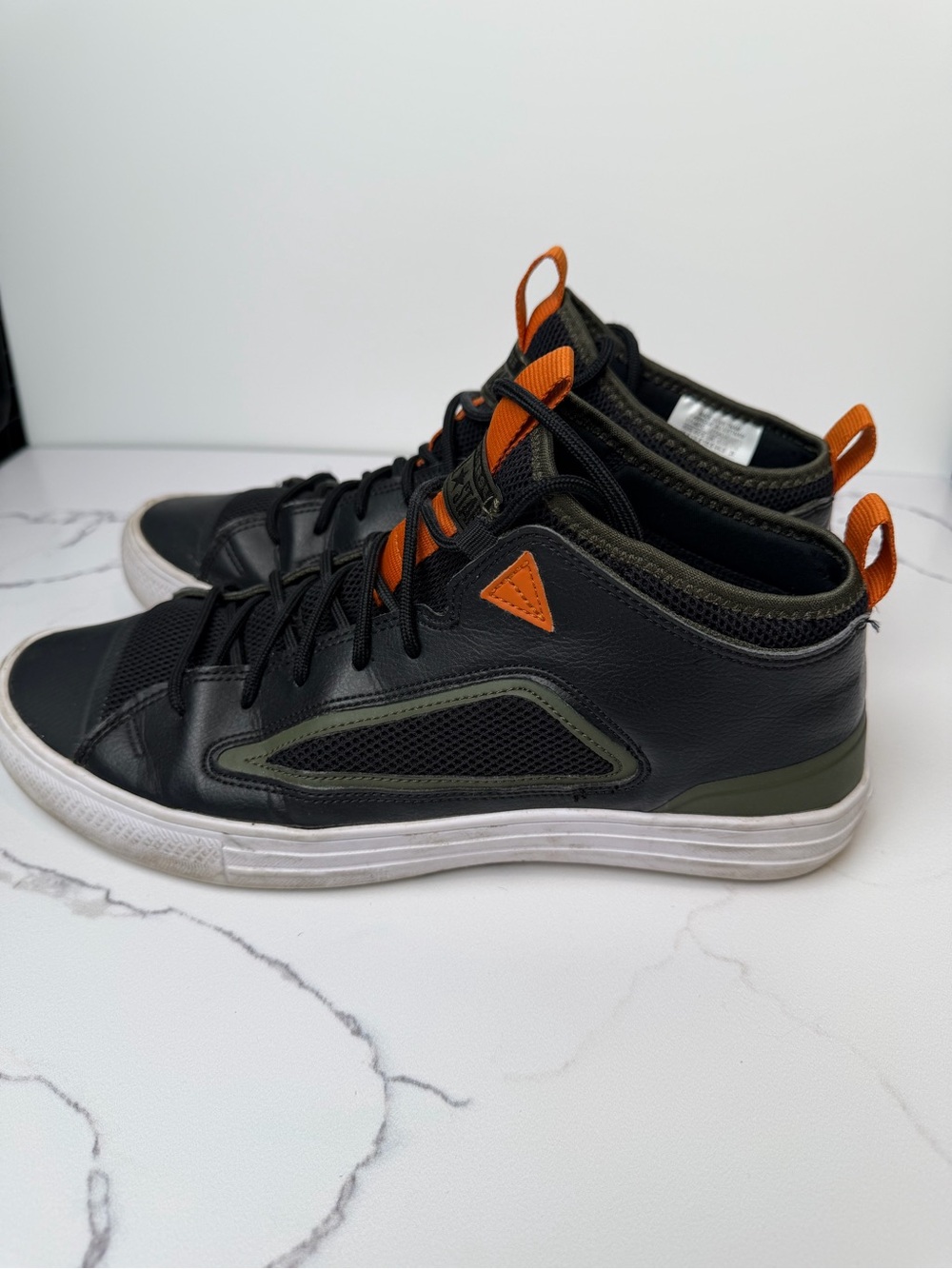Converse Black High-Top Sneakers with Orange Pull Tabs